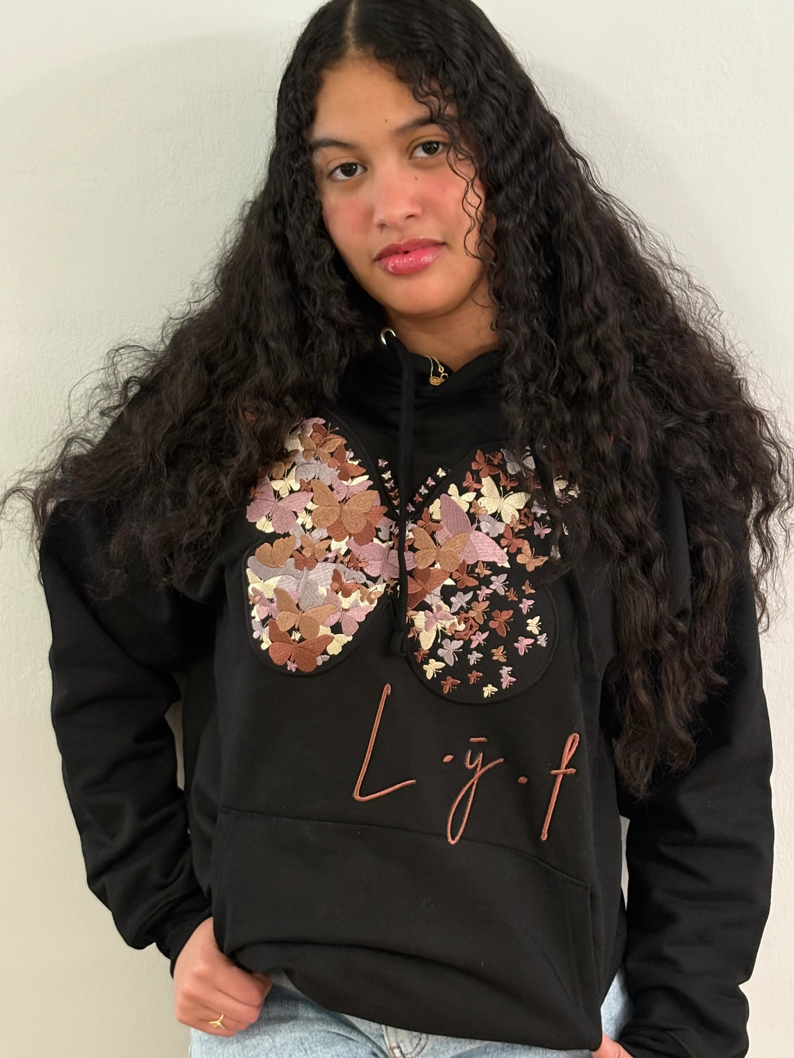 Black “New L.ȳ.f” Hoodie (Butterfly)
